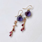 Heart-shaped fluorite, bicolor tourmaline and Malaya garnet earrings 