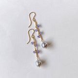 Silver gray Akoya pearl and tanzanite earrings