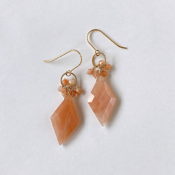 Peach moonstone and sunstone bouquet earrings 