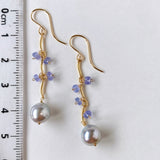 Silver gray Akoya pearl and tanzanite earrings