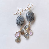 Dendrite opal, labradorite and ametrine earrings