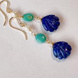 Lapis lazuli, turquoise and Akoya baby pearl earrings 