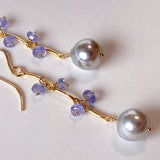 Silver gray Akoya pearl and tanzanite earrings