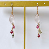 Dew drop rose quartz and tourmaline earrings 