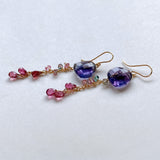 Heart-shaped fluorite, bicolor tourmaline and Malaya garnet earrings 