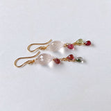 Dew drop rose quartz and tourmaline earrings 