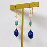 Lapis lazuli, turquoise and Akoya baby pearl earrings 