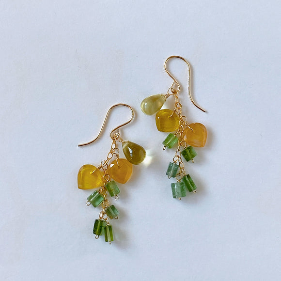 Lemon quartz, yellow sapphire and green tourmaline mimosa earrings