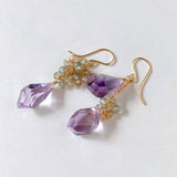 Amethyst, green sapphire and natural zircon asymmetric earrings