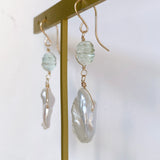 Freshwater poppy pearl and green fluorite earrings