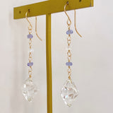 Flower crystal, tanzanite, and moonstone earrings