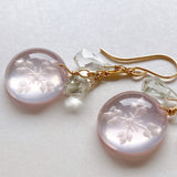 Back carving rose quartz and green amethyst earrings 