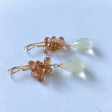 Brown zircon and Rivian glass bushy earrings (fluffy) 