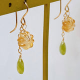 Sphene and citrine flower earrings