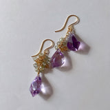 Amethyst, green sapphire and natural zircon asymmetric earrings