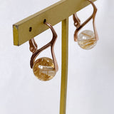 Vermeil 8mm golden rutilated quartz lever back earrings pink gold A 