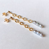 Silver gray color baby pearl chain earrings 