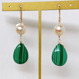 Large malachite and Akoya pearl earrings