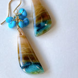 Opalized Wood and Sleeping Beauty Turquoise Bouquet Earrings 