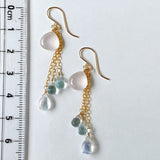 Star rose quartz, rainbow moonstone, and aquamarine earrings