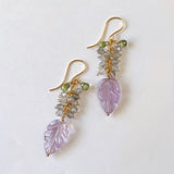 Lavender amethyst, labradorite and green sapphire leaf bouquet earrings