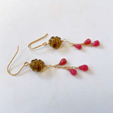 Honey quartz and pink grossular garnet earrings