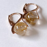 Vermeil 8mm golden rutilated quartz lever back earrings pink gold A 