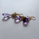 Amethyst, green sapphire and natural zircon asymmetric earrings