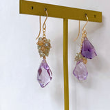 Amethyst, green sapphire and natural zircon asymmetric earrings