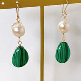 Large malachite and Akoya pearl earrings