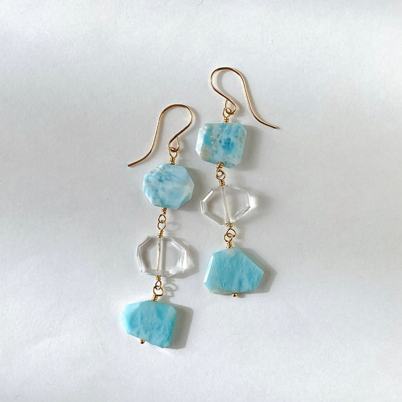 Larimar and crystal triple earrings