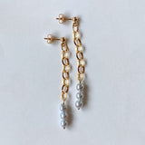 Silver gray color baby pearl chain earrings 