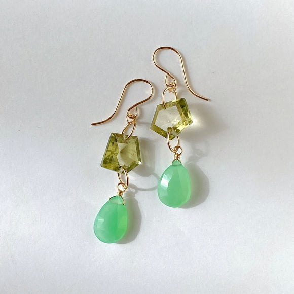 Gemstone chrysoprase and green apatite earrings