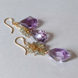 Amethyst, green sapphire and natural zircon asymmetric earrings