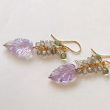 Lavender amethyst, labradorite and green sapphire leaf bouquet earrings