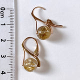 Vermeil 8mm golden rutilated quartz lever back earrings pink gold A 