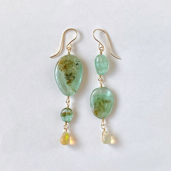 Russian emerald and opal drop earrings (yellow)