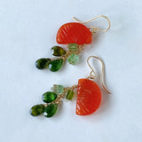 Orange cut carnelian and tourmaline earrings