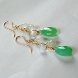 Gemstone chrysoprase and white moonstone drop earrings