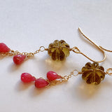 Honey quartz and pink grossular garnet earrings