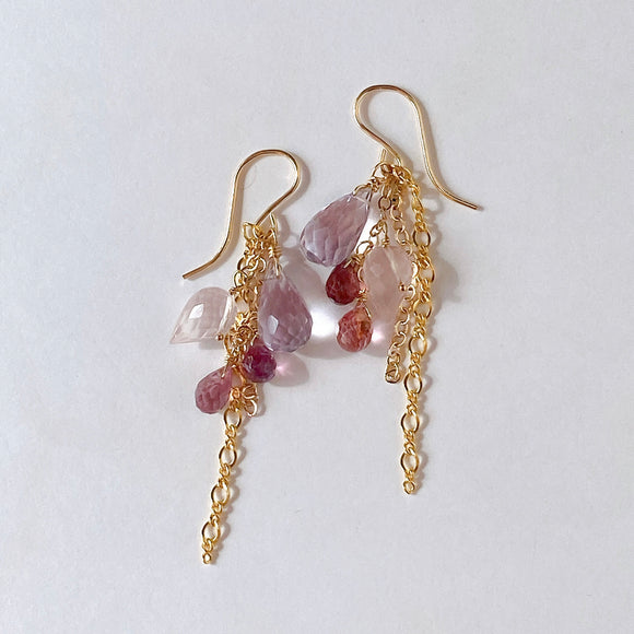 Pink amethyst, rose quartz and pink tourmaline bouquet earrings