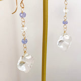 Flower crystal, tanzanite, and moonstone earrings