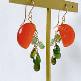 Orange cut carnelian and tourmaline earrings