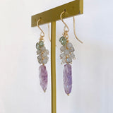 Lavender amethyst, labradorite and green sapphire leaf bouquet earrings