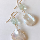 Freshwater poppy pearl and green fluorite earrings