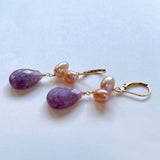 Lepidolite and freshwater pearl lever back earrings