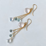 Star rose quartz, rainbow moonstone, and aquamarine earrings