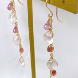 Star rose quartz and pink tourmaline long earrings 