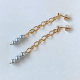 Silver gray color baby pearl chain earrings 