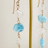 4 long long earrings with larimar and crystal